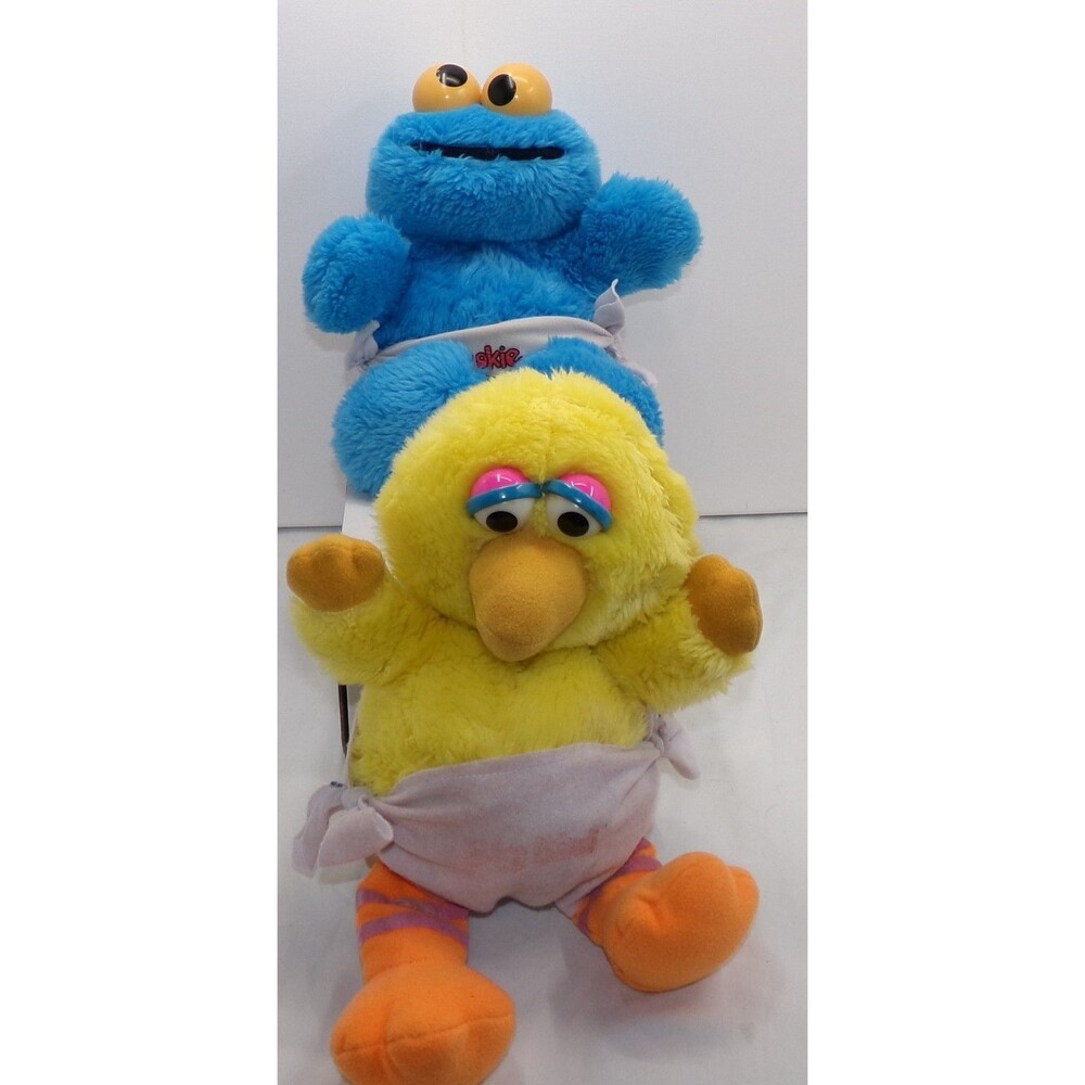 Vintage Hasbro Softies Sesame Street Cookie Monster Big Bird Plush Lot 11.5”